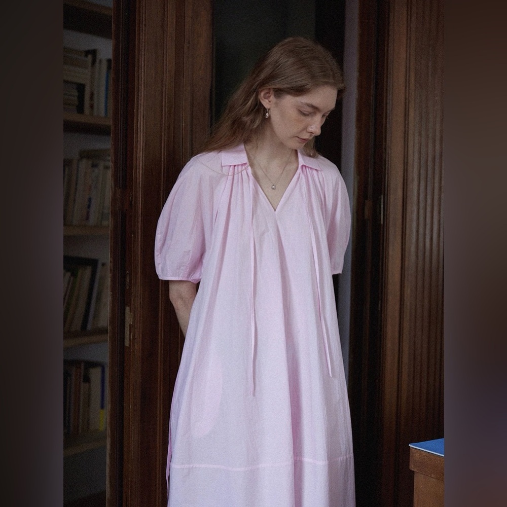Elegant Pink Poplin Cotton long Dress